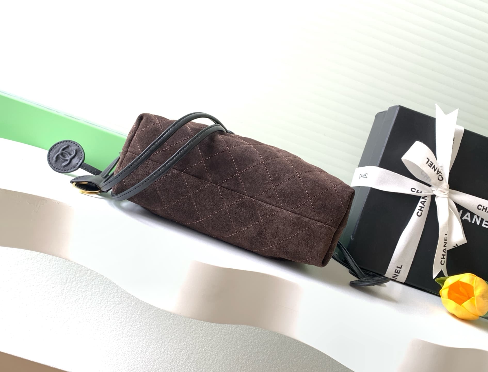 Chanel Clutch with Leather Strap Suede Calfskin & Gold-tone Metal AP5227 Brown A