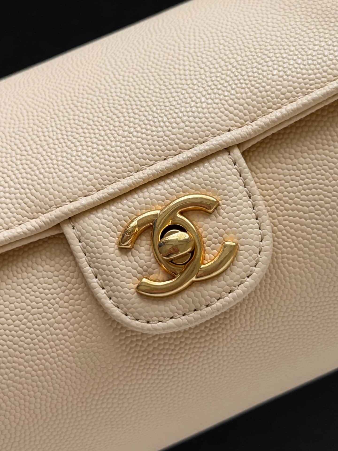 Chanel Small Bowling Bag Grained Shiny Calfskin & Gold-Tone Metal Beige AS6143 High