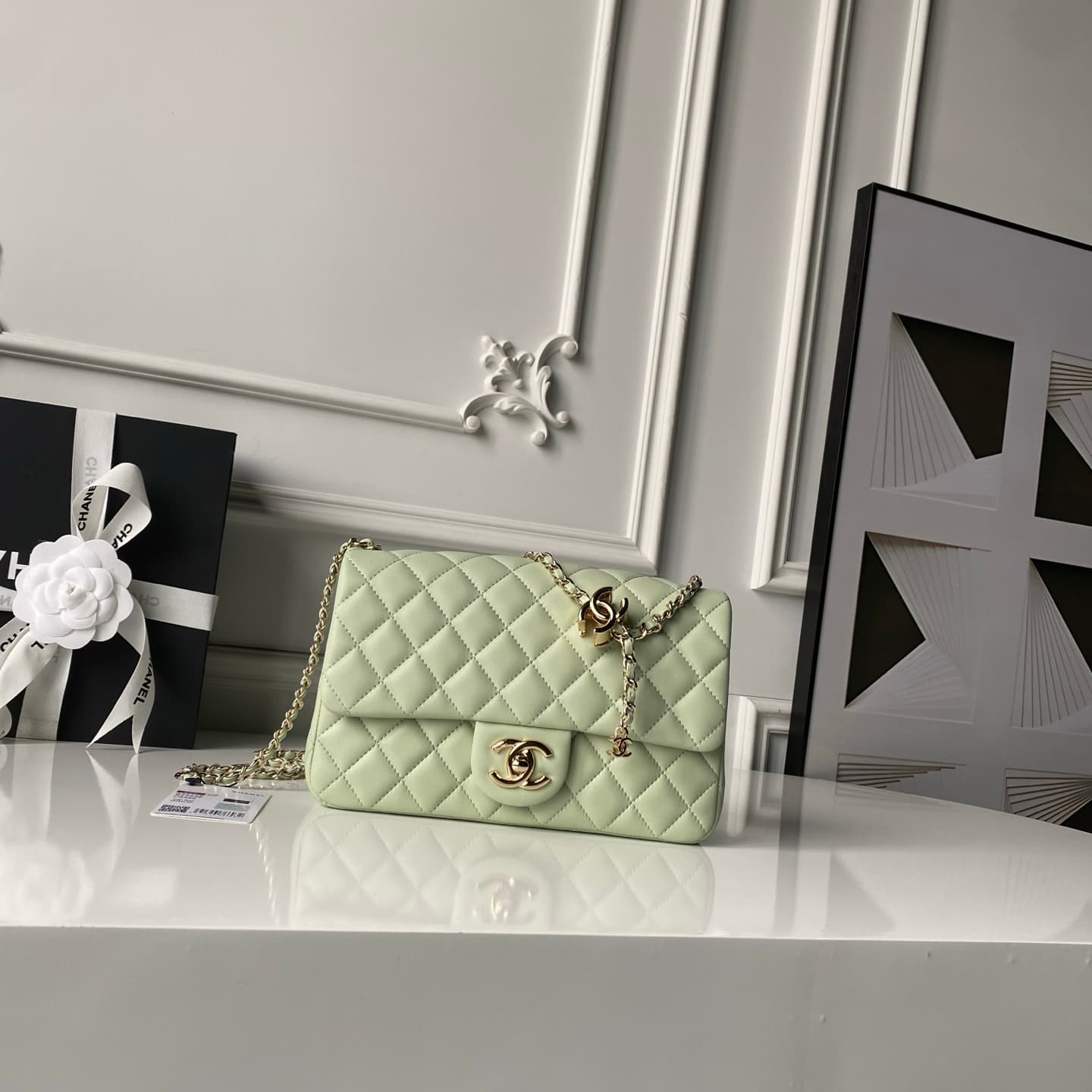Chanel Classic Flap Bag Lambskin & Gold-Tone Metal AS5756 Light Green High