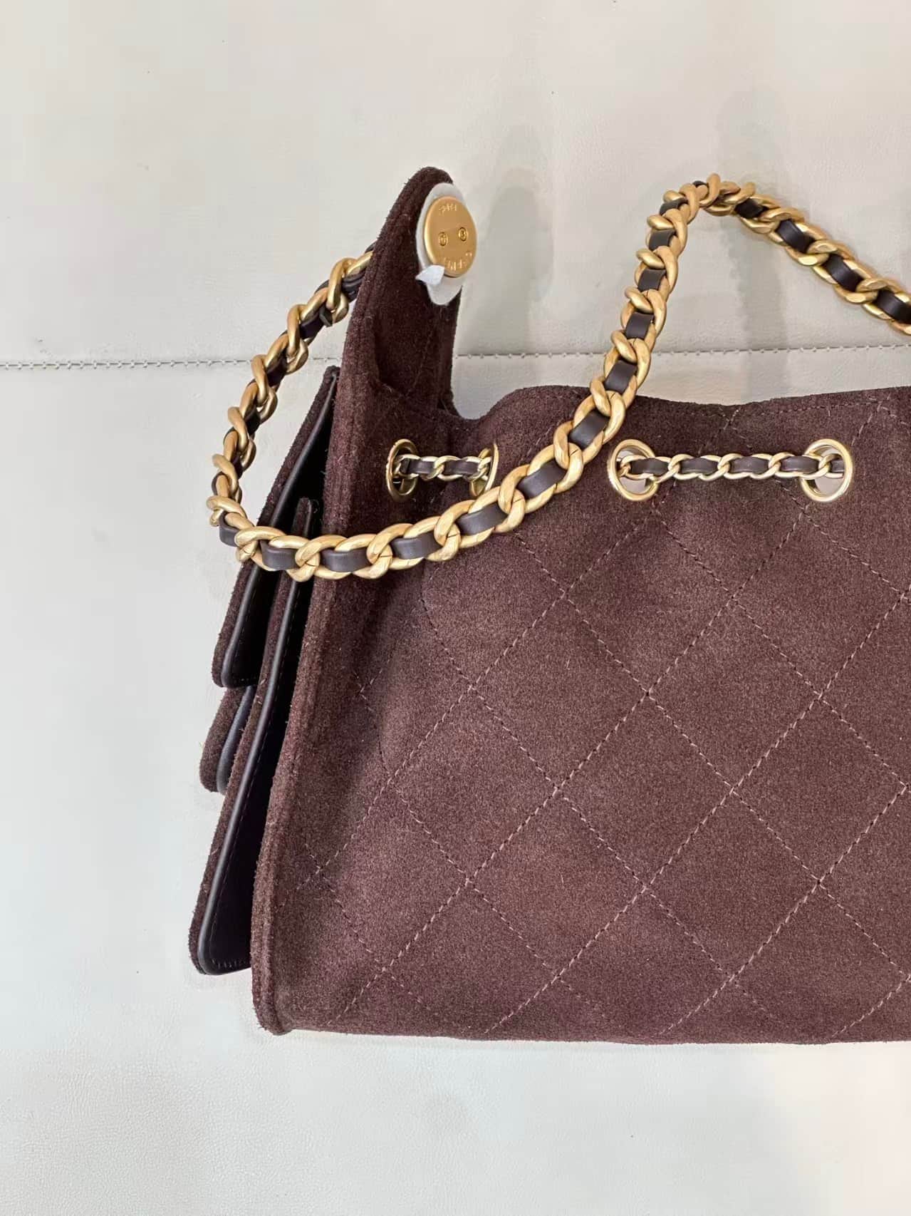 CHANEL 25 Mini Handbag AS5631 Suede &Gold-tone Metal Coffee TOP