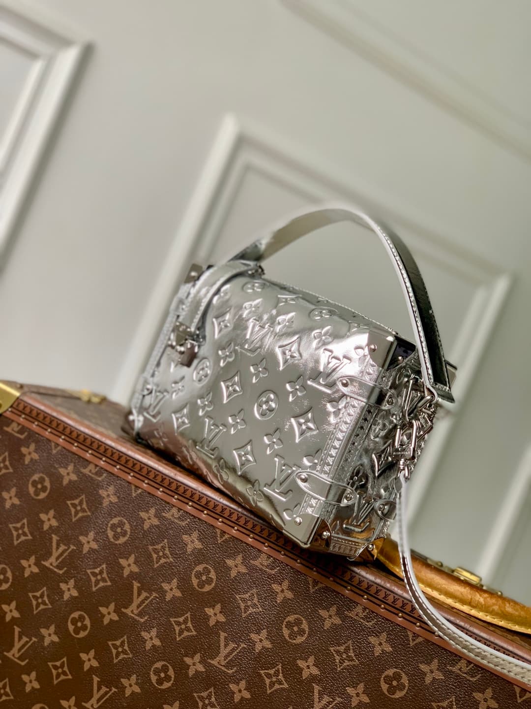 Louis Vuitton Side Trunk bag in silver Monogram Miroir leather M26223 High