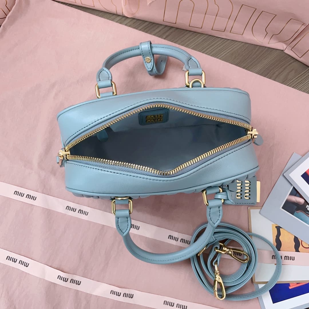 Miu Miu Arcadie matelassé nappa leather bag 5BB142 Blue High