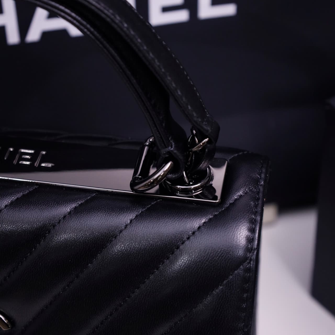 SMALL FLAP BAG WITH TOP HANDLE Lambskin Black Metal Black A