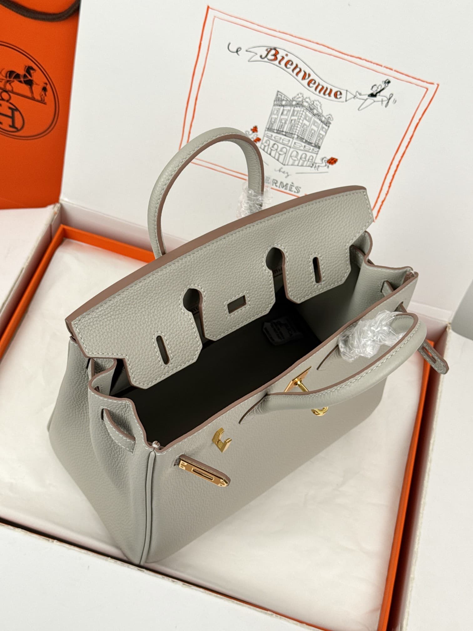 Hermes Birkin 25/30 Bag Togo Calfskin Leather Pearl Gray High