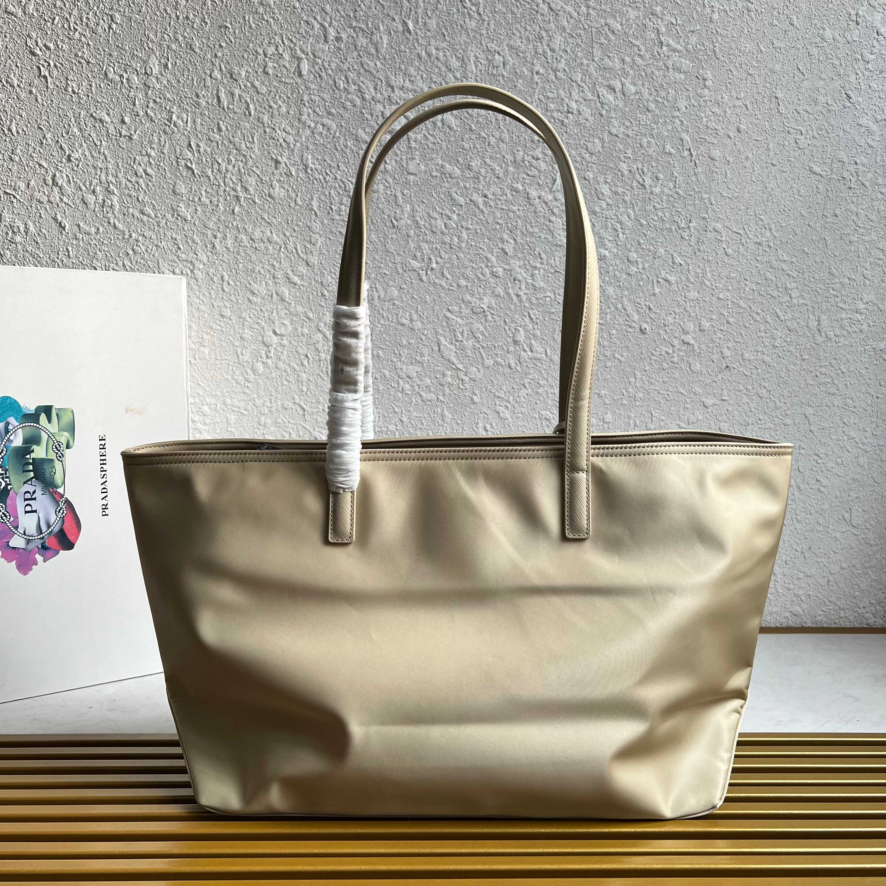 Prada Re-Edition 1978 medium Re-Nylon and Saffiano leather tote bag 1BG555 Desert Beige High