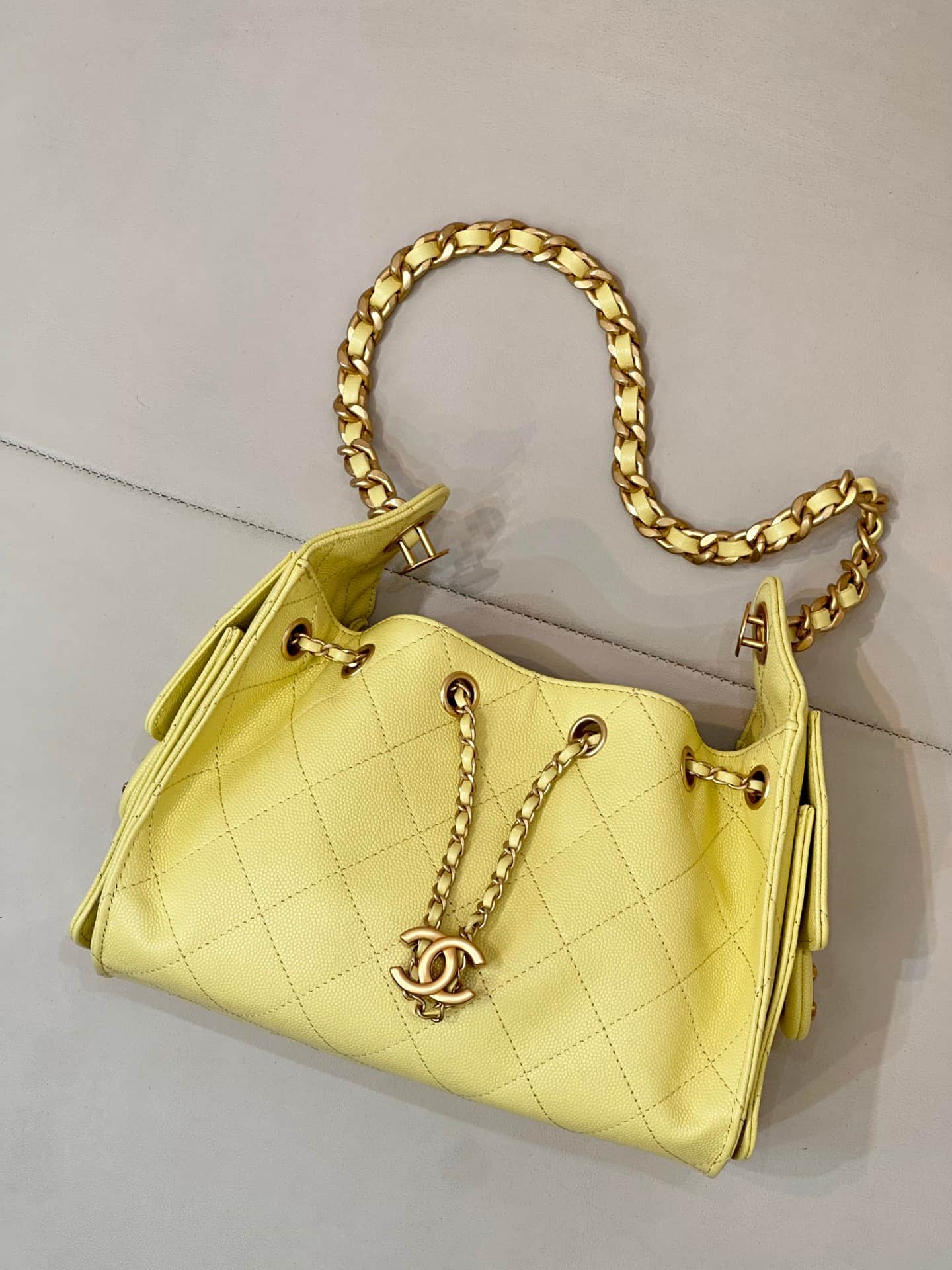 CHANEL 25 Mini Handbag AS5631 Grained Calfskin & Gold-tone Metal Yellow TOP