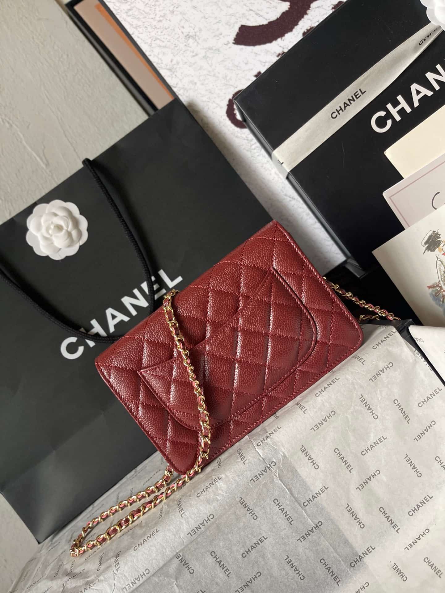 Chanel Classic Wallet on Chain Grained Shiny Calfskin & Gold-Tone Metal AP4241 Dark Brown A