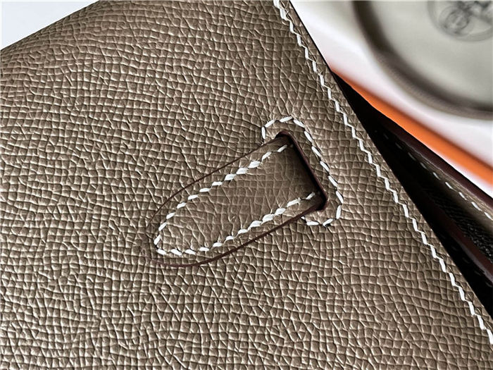Hermes Kelly Depeches 25 Pouch Epsom Leather Gri Elephant WAX High