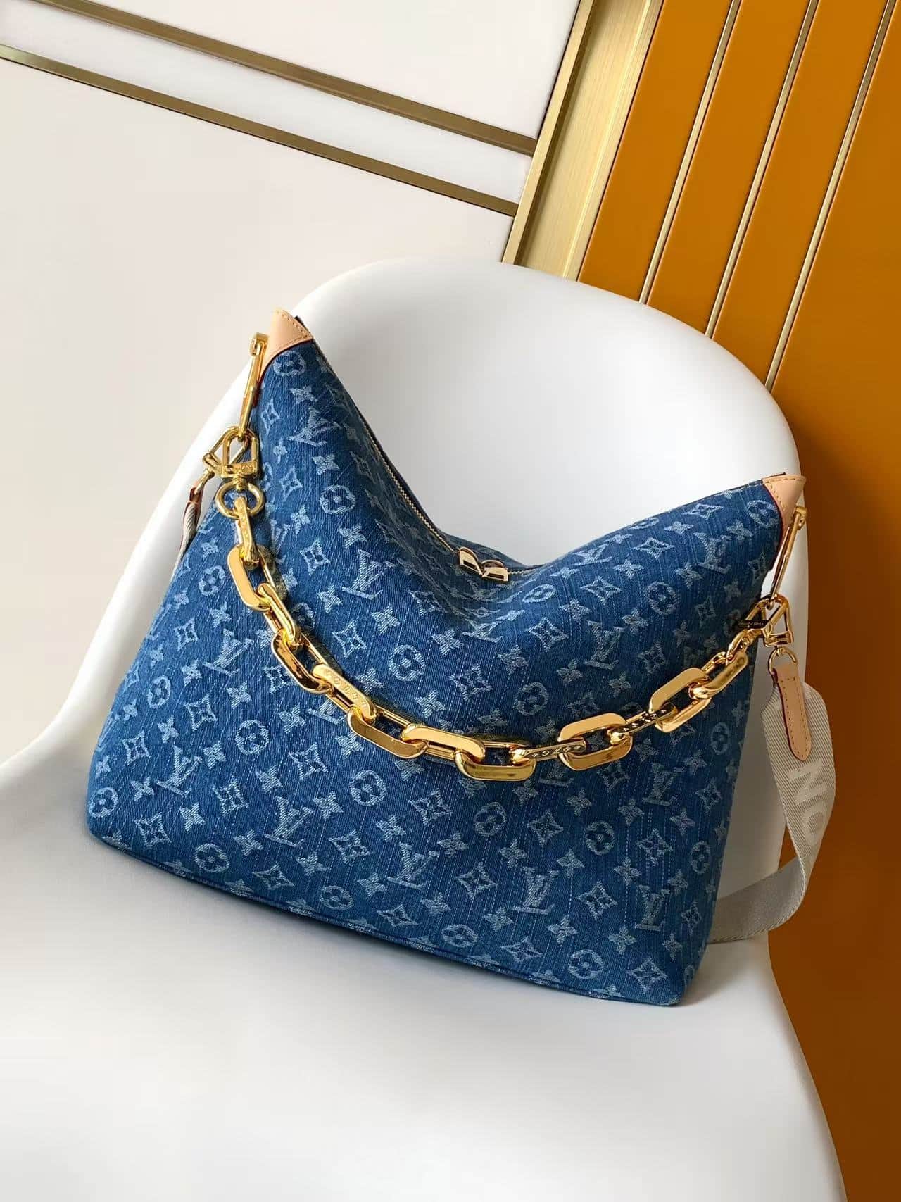 Louis Vuitton Coussin Hobo MM Blue Denim GOTS Cotton M28331 High