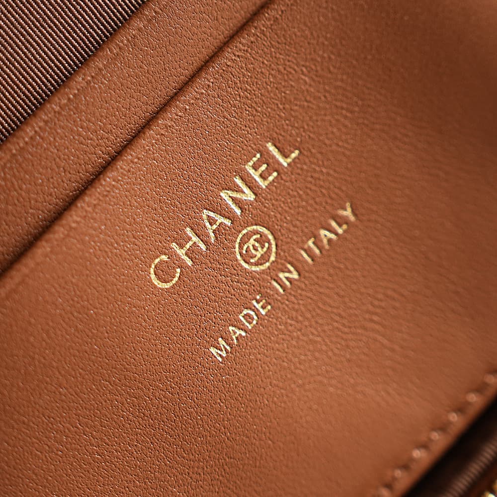 Chanel Classic Vanity with Chain Braided Raffia & Gold-Tone Metal Brown AP4385 A
