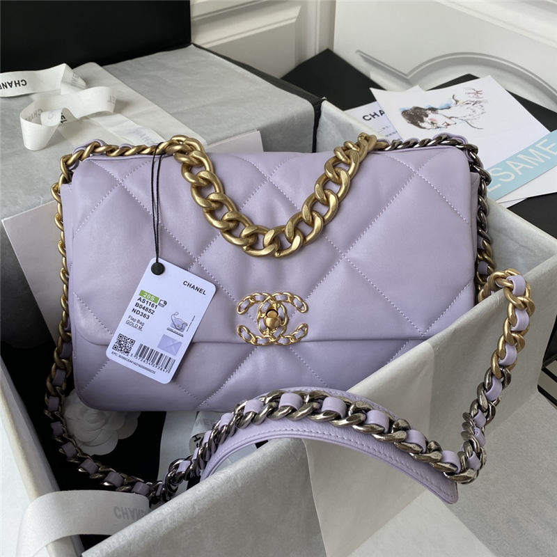 Large Chanel 19 Flap Bag Lambskin Lilac High