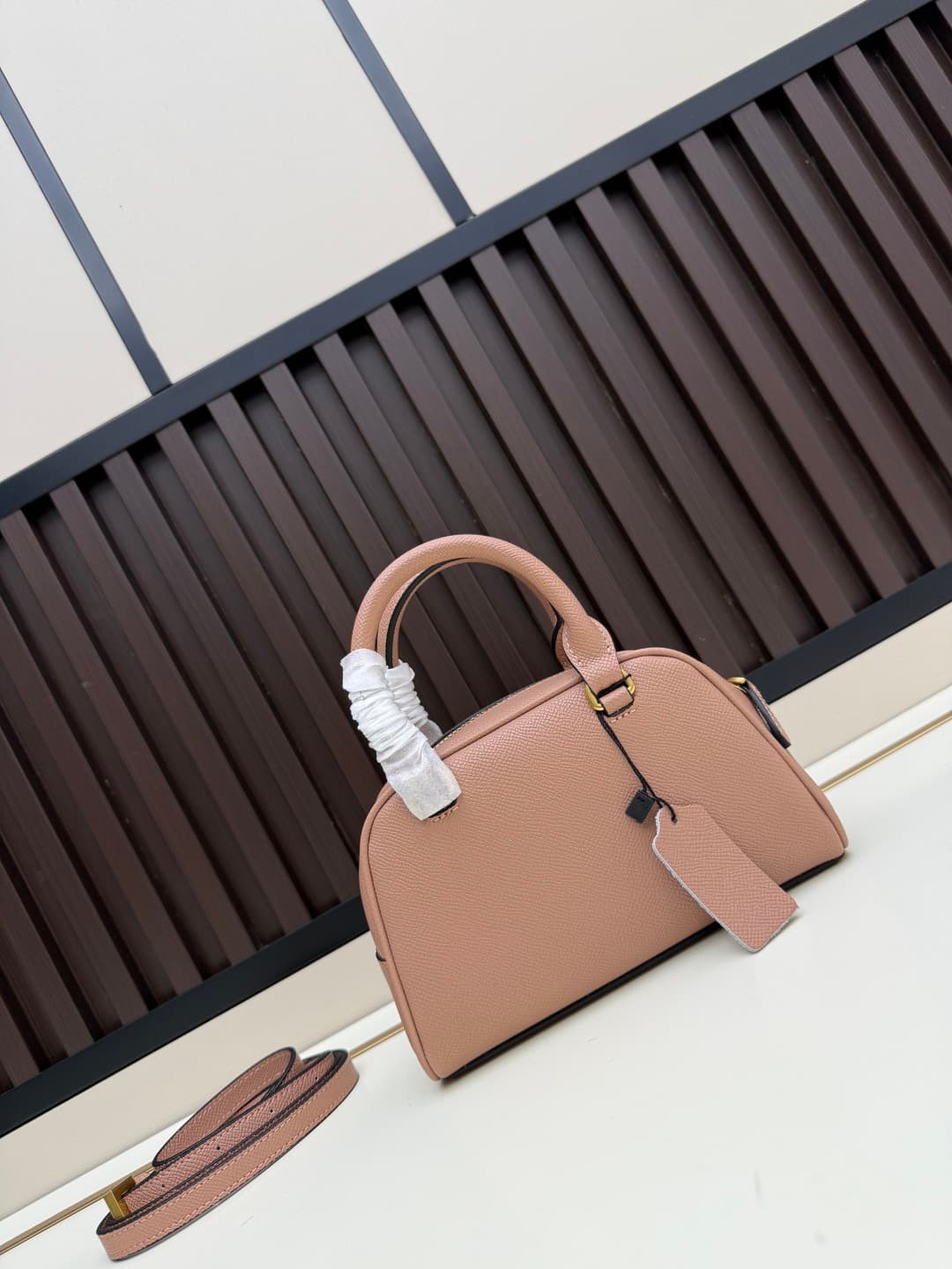 Valentino VLogo Signature Mini Bowling Bag in Grainy Calfskin Nude High