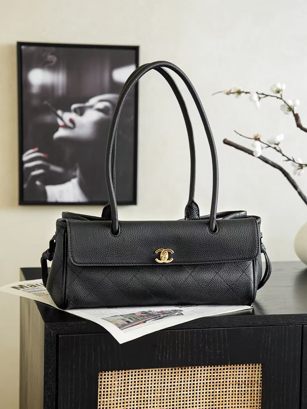 Chanel SMALL SHOPPING BAG Grained Calfskin & Gold-Tone Metal Black AS6288 A