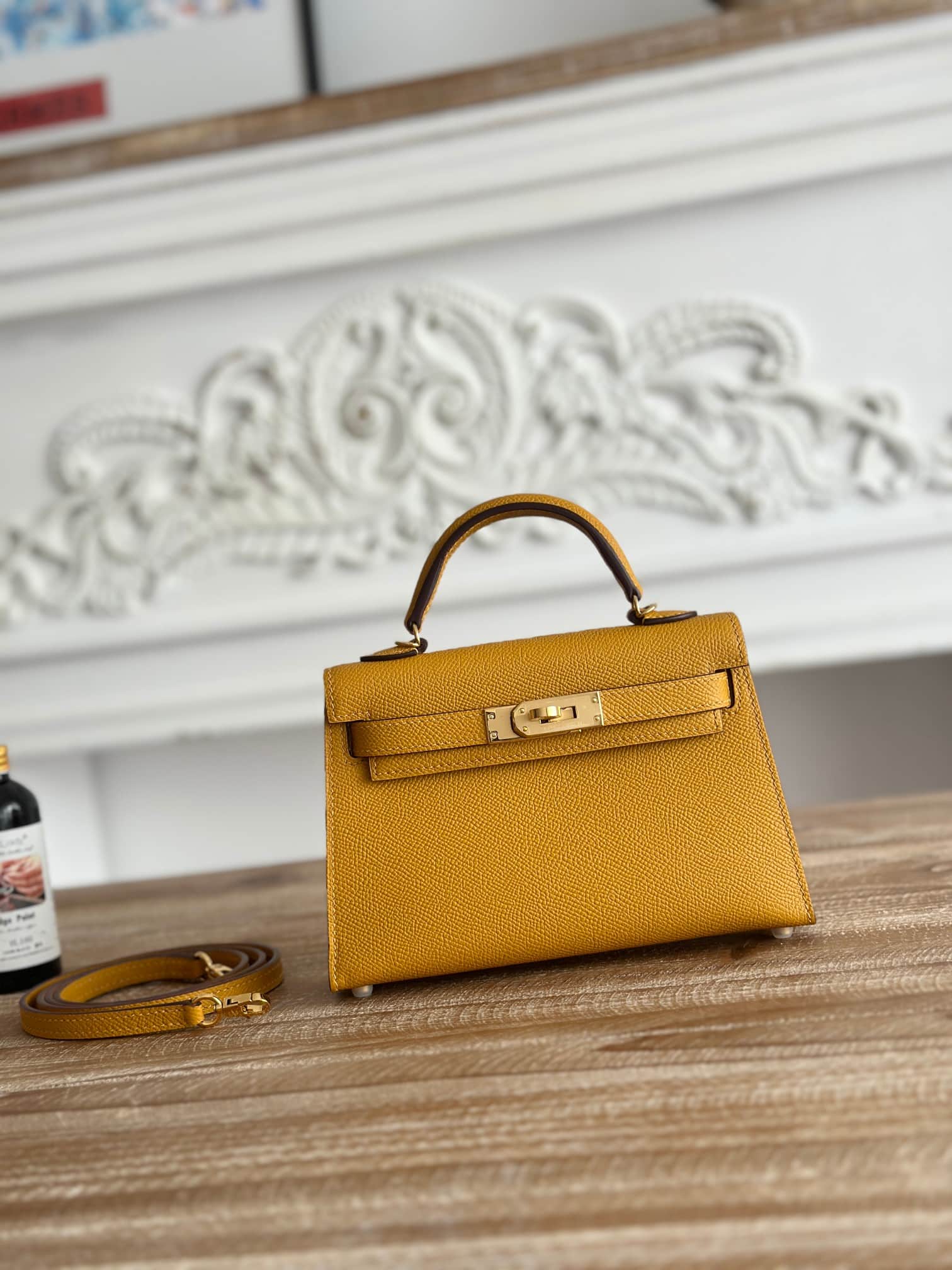 Hermes Kelly Mini II Bag Epsom Leather WAX Moutarde High