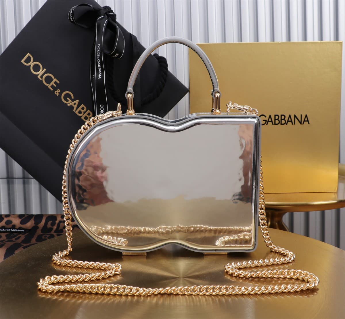 Dolce & Gabbana silver patent leather DG Logo handbag high