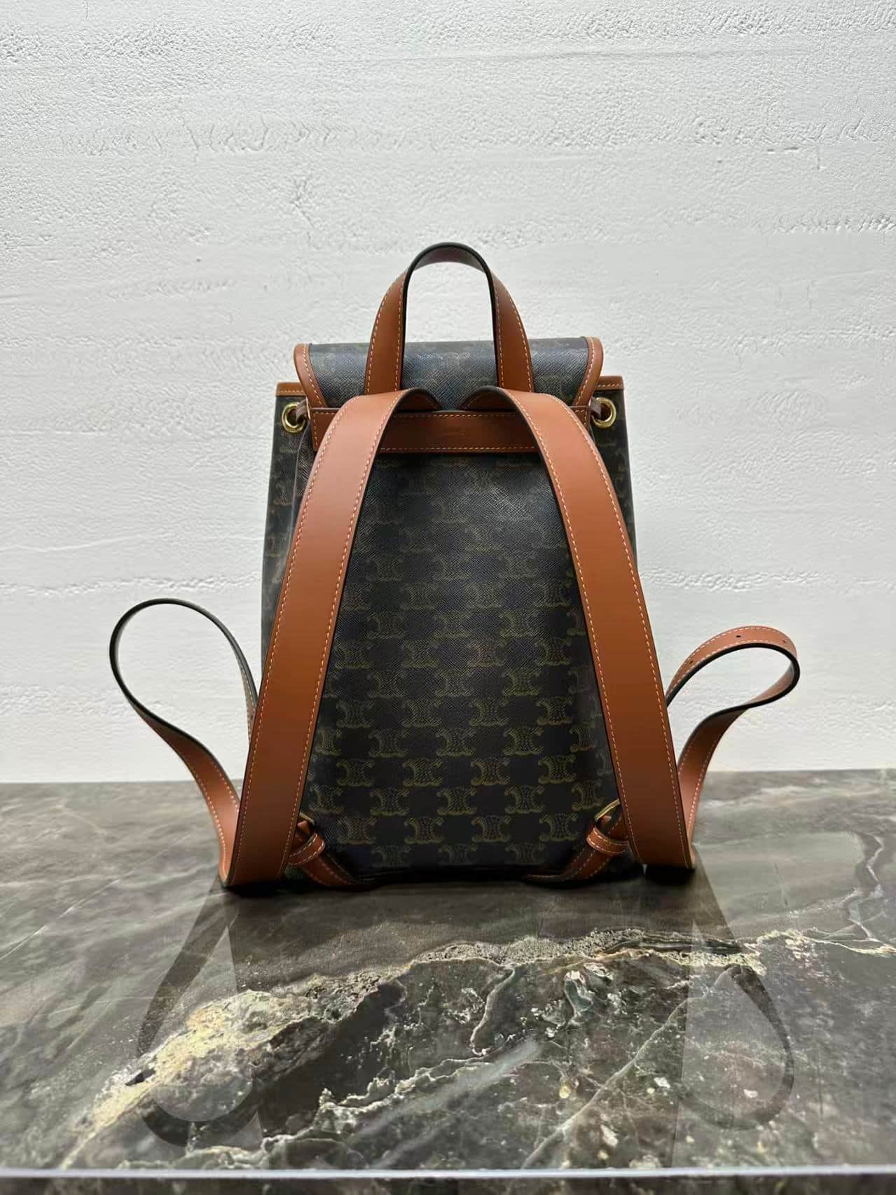 Celine Medium Backpack Folco in Triomphe canvas and calfskin high