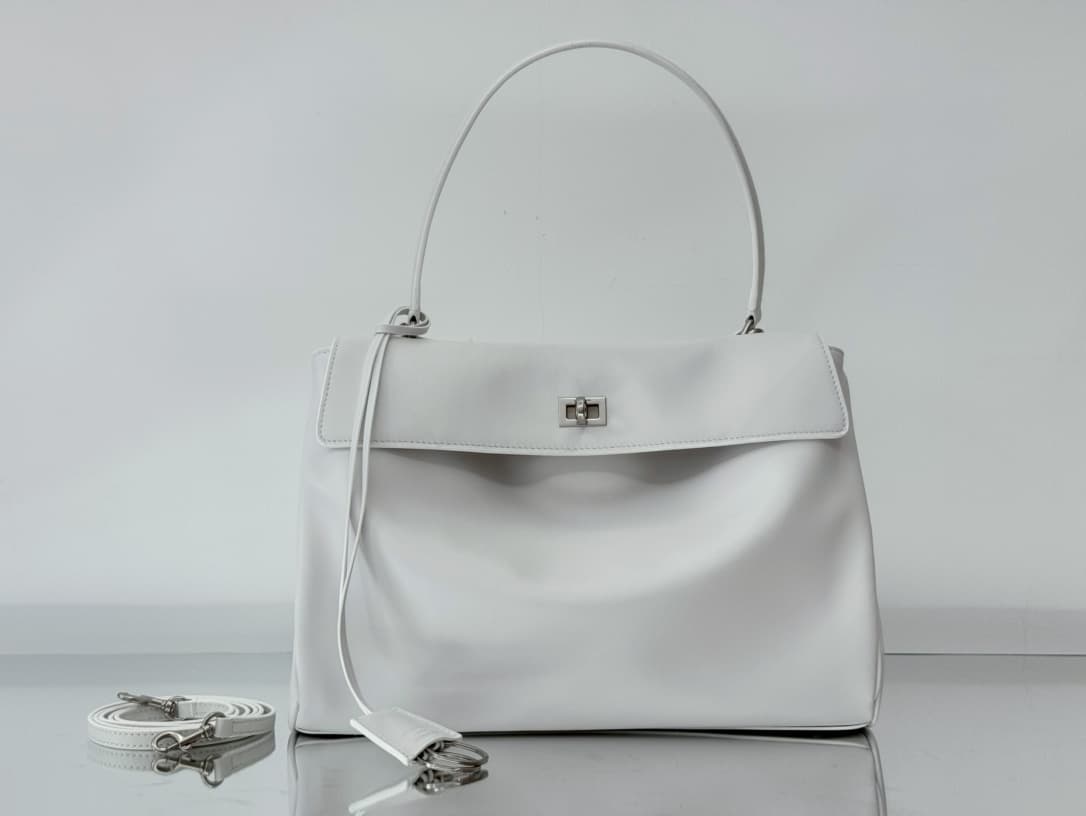 Balenciaga Rodeo Medium Bag in White Leather With Sliver-Tone Metal TOP