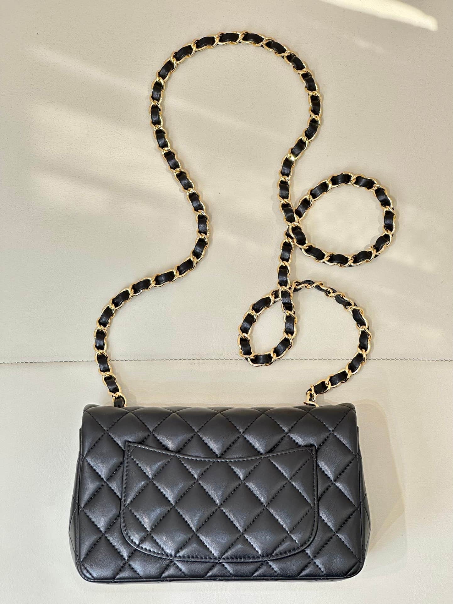 CHANEL Mini Classic Handbag Lambskin & Gold-Tone Metal A69900 Black TOP