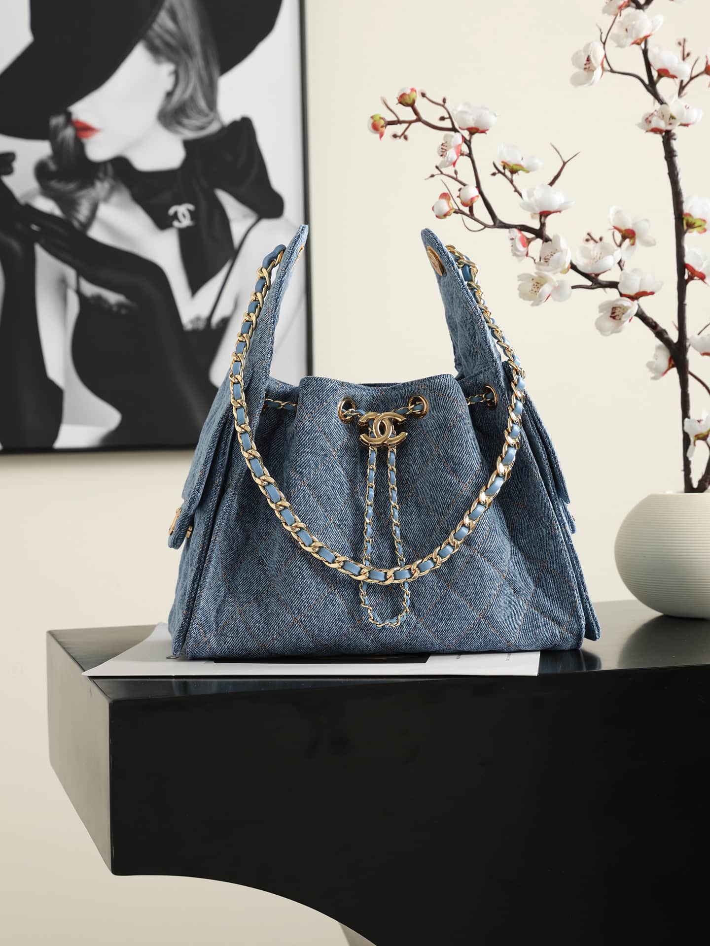 Chanel 25 Small Hobo handbag AS5293 Denim&Gold-tone metal Blue A