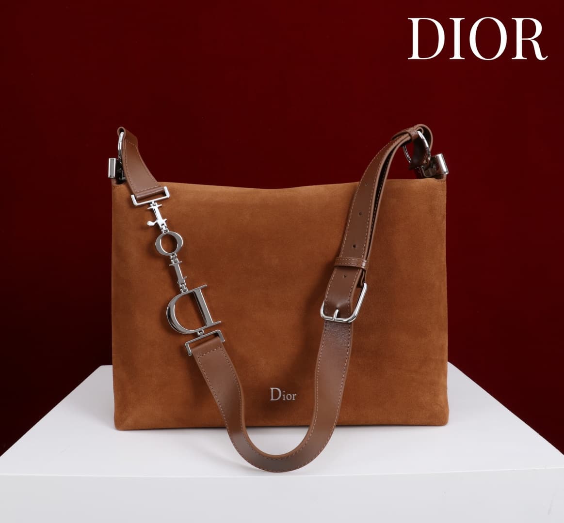 Medium Diorly Bag Golden Saddle Suede Calfskin Silver lettering High