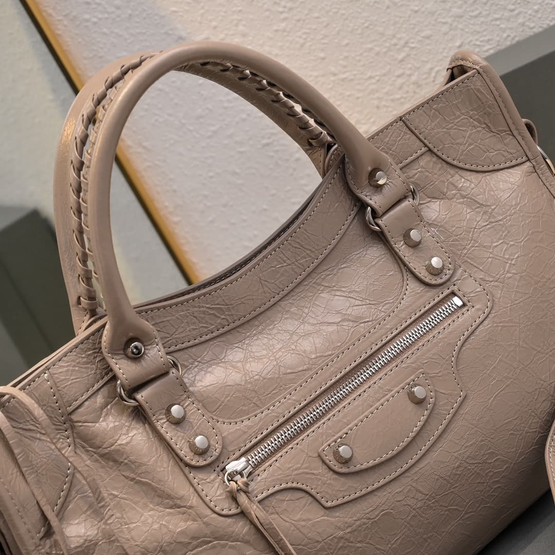 WOMEN'S LE CITY Medium Bag Silver Metal Almond High