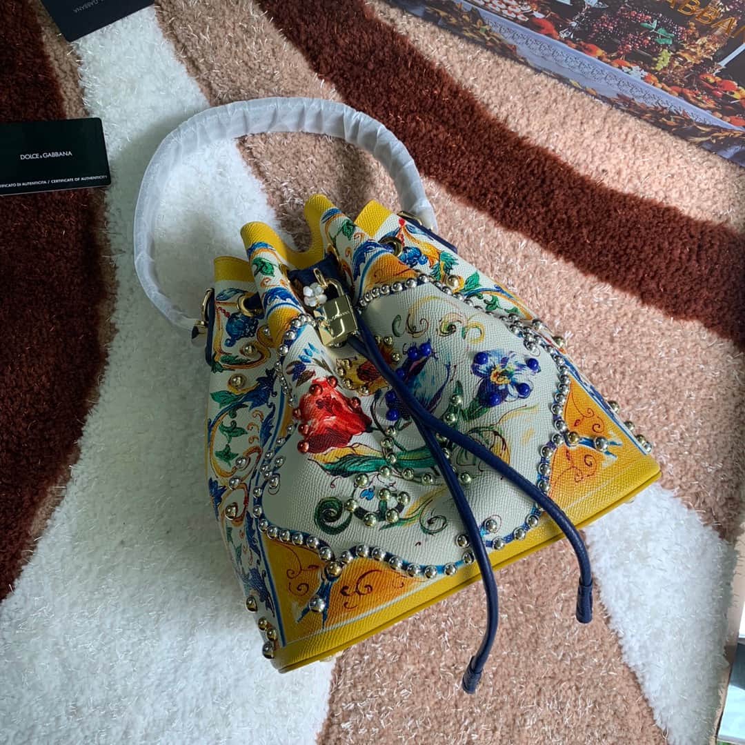 Dolce & Gabbana Multicolor Majolica Print Bucket Bag High