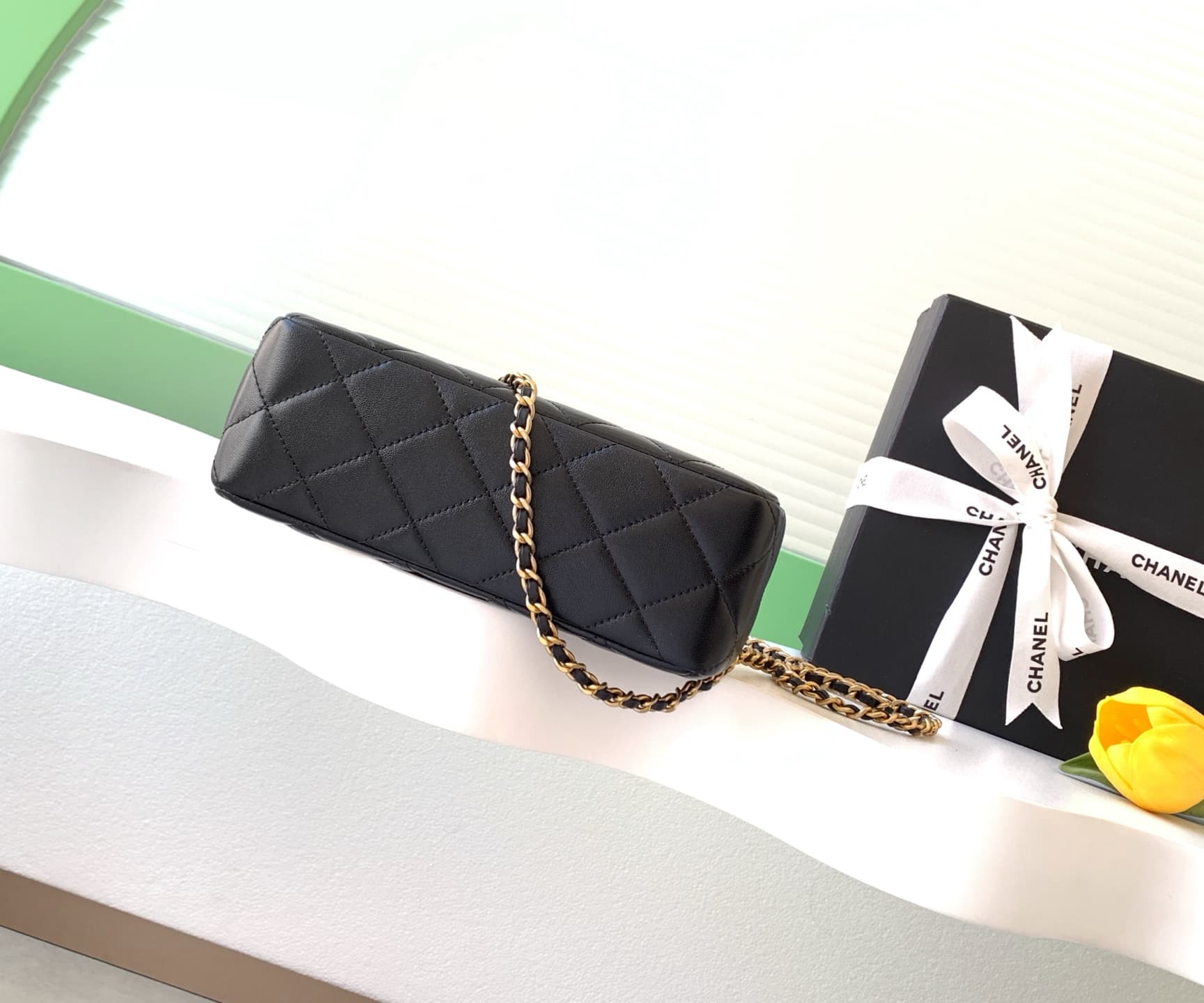 Chanel Pearly Lambskin Imitation Pearls & Gold-Tone Metal Black AS5912 A