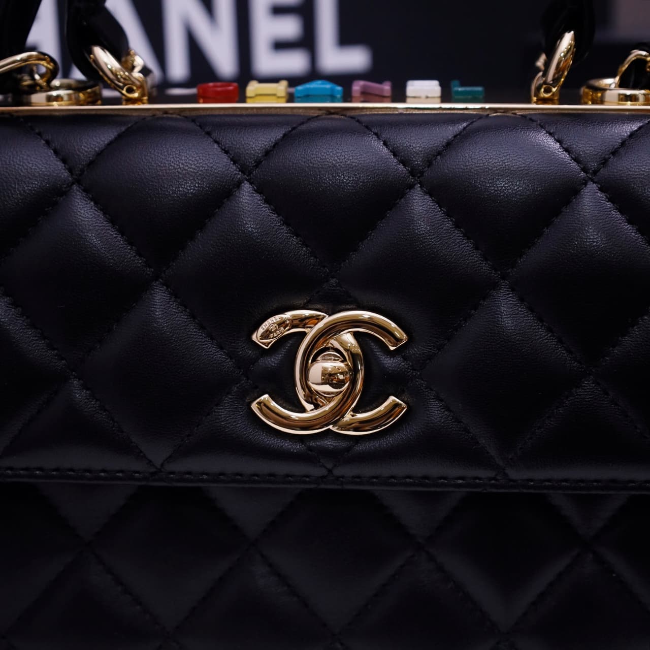 Chanel MINI FLAP BAG WITH TOP HANDLE AS4654 Lambskin &Gold-Tone Metal Black A