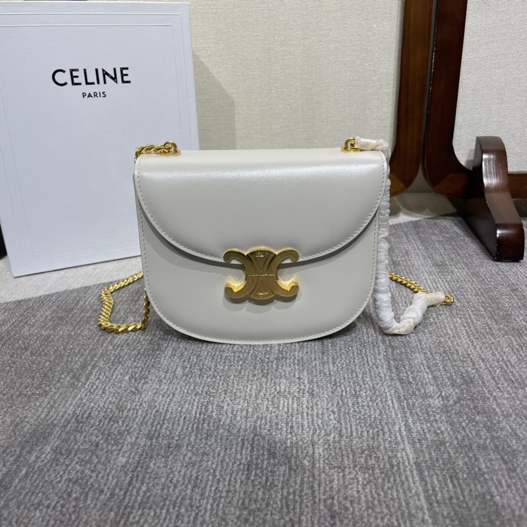 Celine Teen Besace Clea Bag in Shiny White Calfskin Leather High