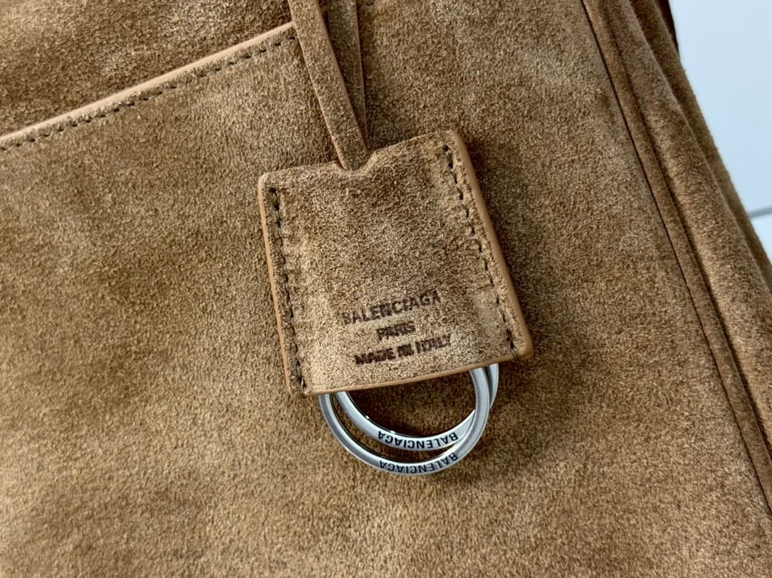 Balenciaga Rodeo Large Bag in Noce Suede Calfskin and White Fleece With Silver-Tone Metal TOP