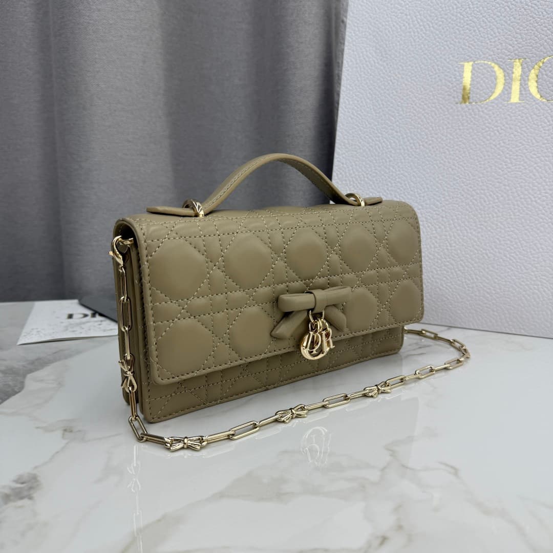 My Dior Mini Bag Cannage Lambskin In Milk Tea Apricot With Leather Bow High