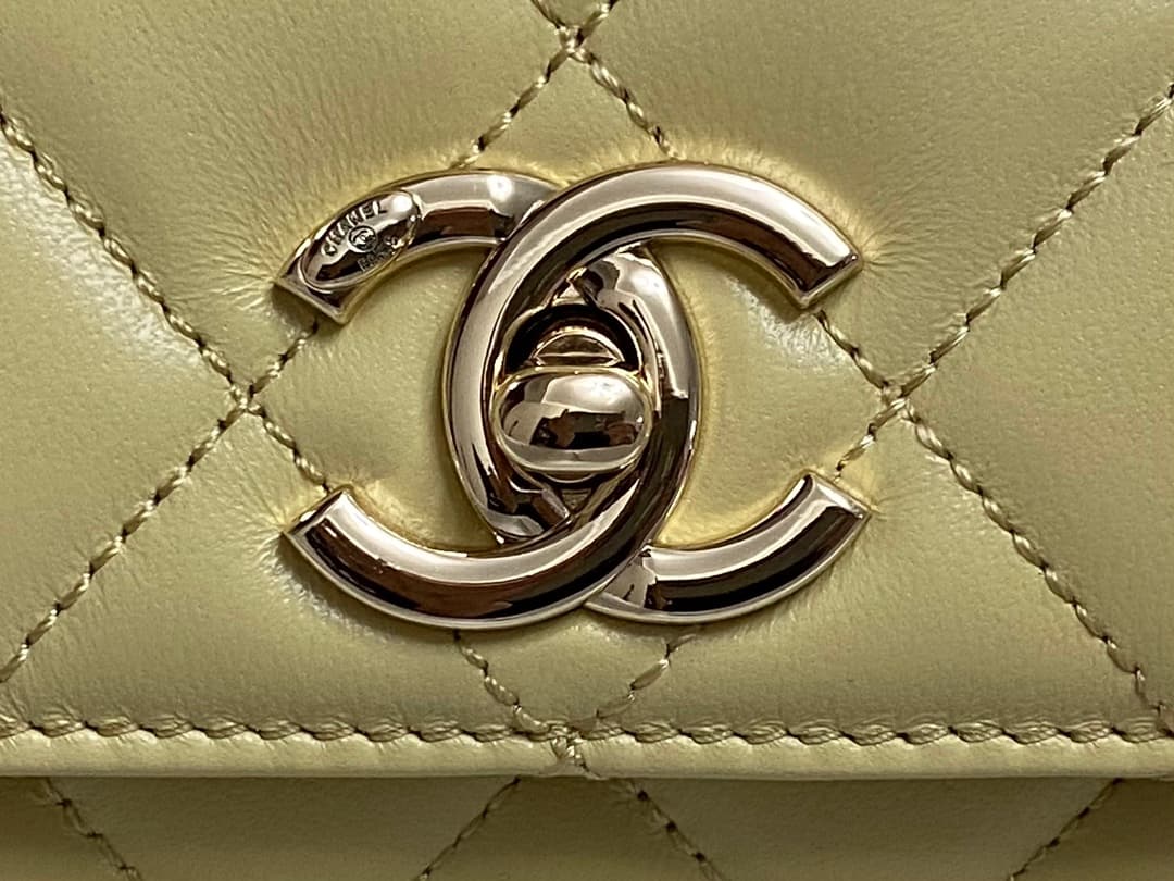 Chanel MINI FLAP BAG WITH TOP HANDLE AS4654 Lambskin &Gold-Tone Metal Yellow A