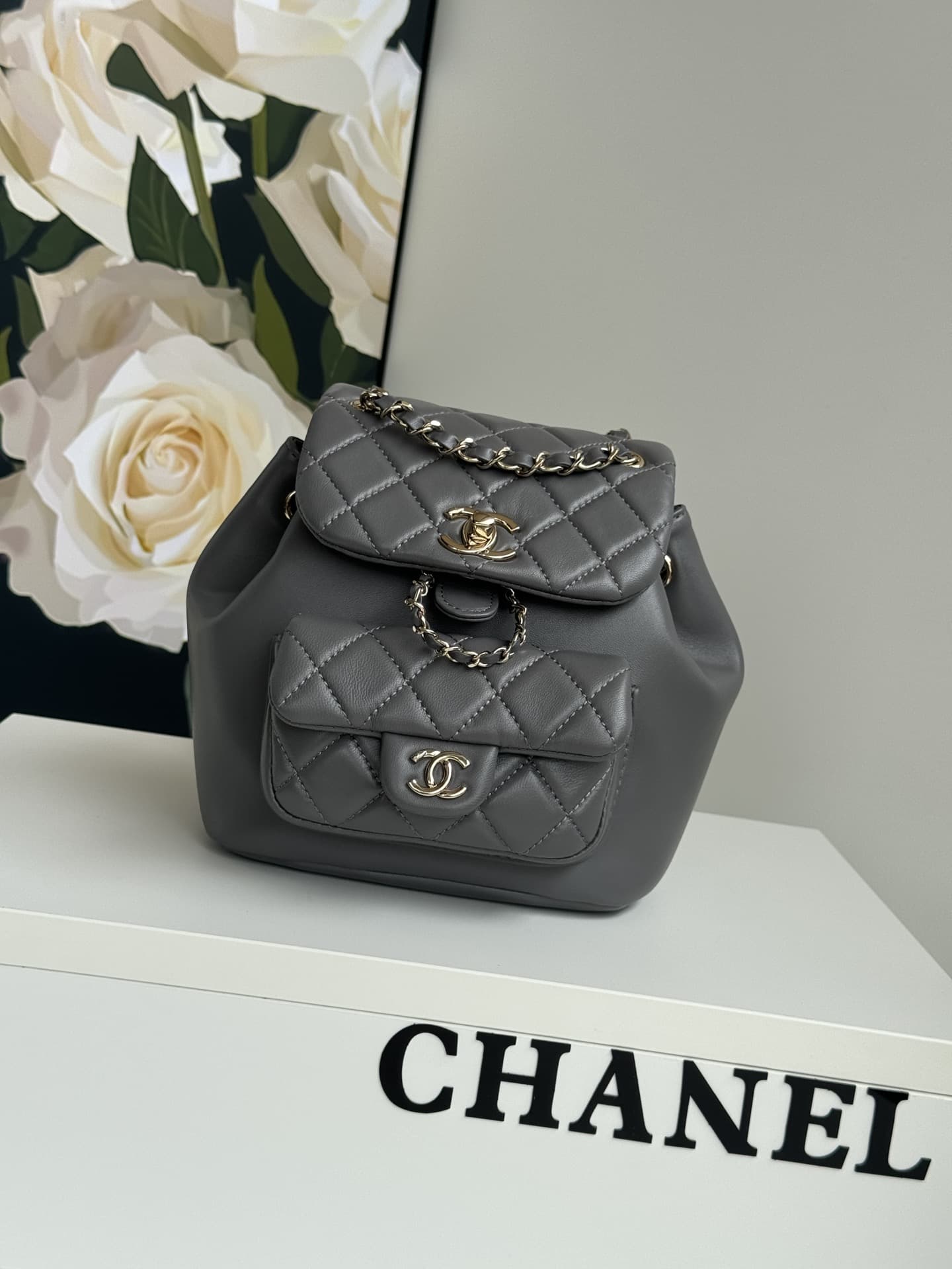 Chanel Small Quilted Duma Backpack Lambskin AS2908 Grey High