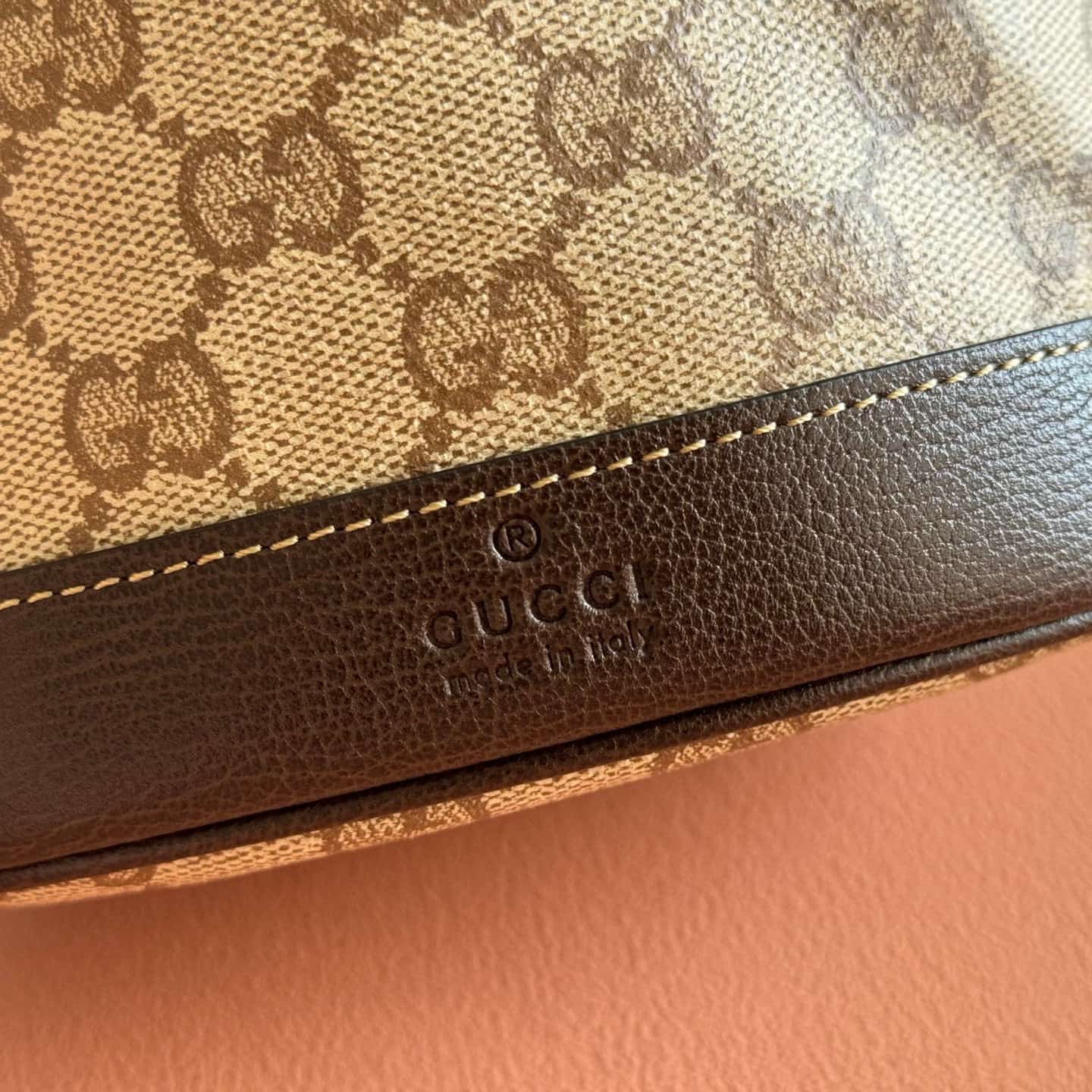 Gucci Venice small bucket bag Sand and dark brown GG coated canvas ‎A002GW High