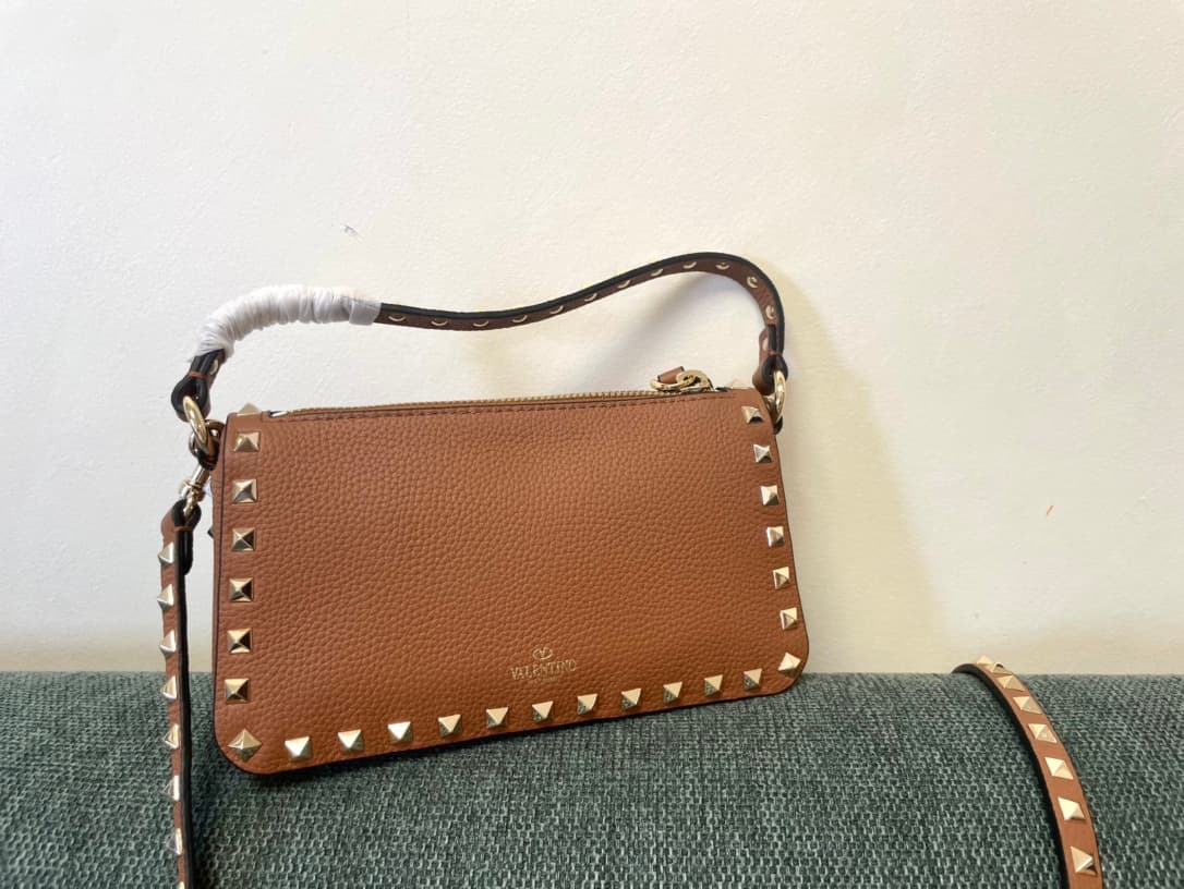Valentino Garavani Mini Rockstud crossbody bag in Caramel Grained Calfskin High