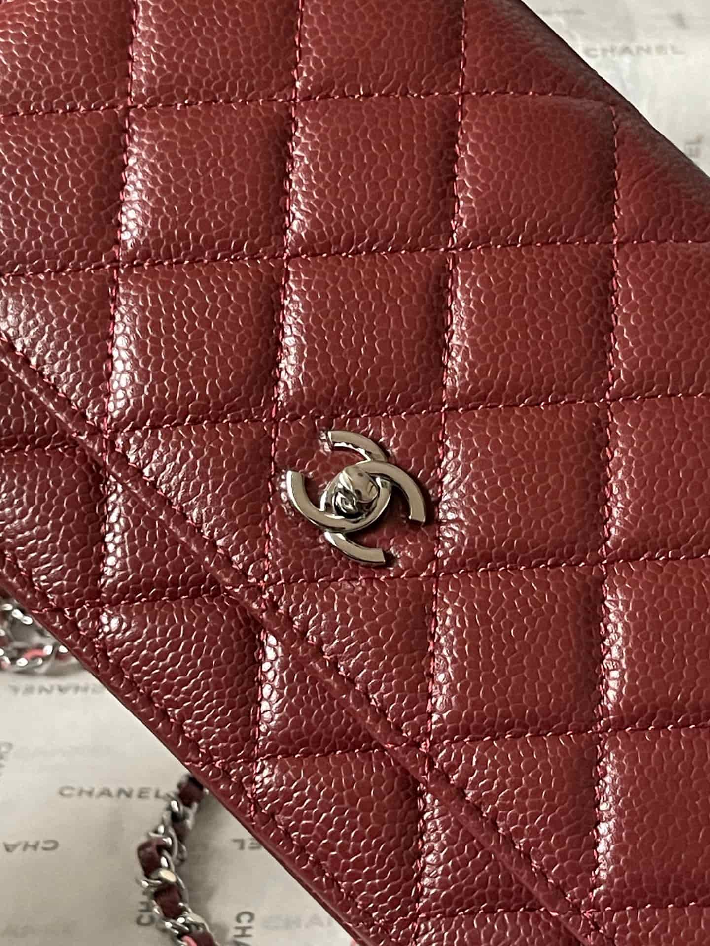 Chanel Classic Wallet on Chain Grained Shiny Calfskin & Silver-Tone Metal AP4241 Dark Brown A