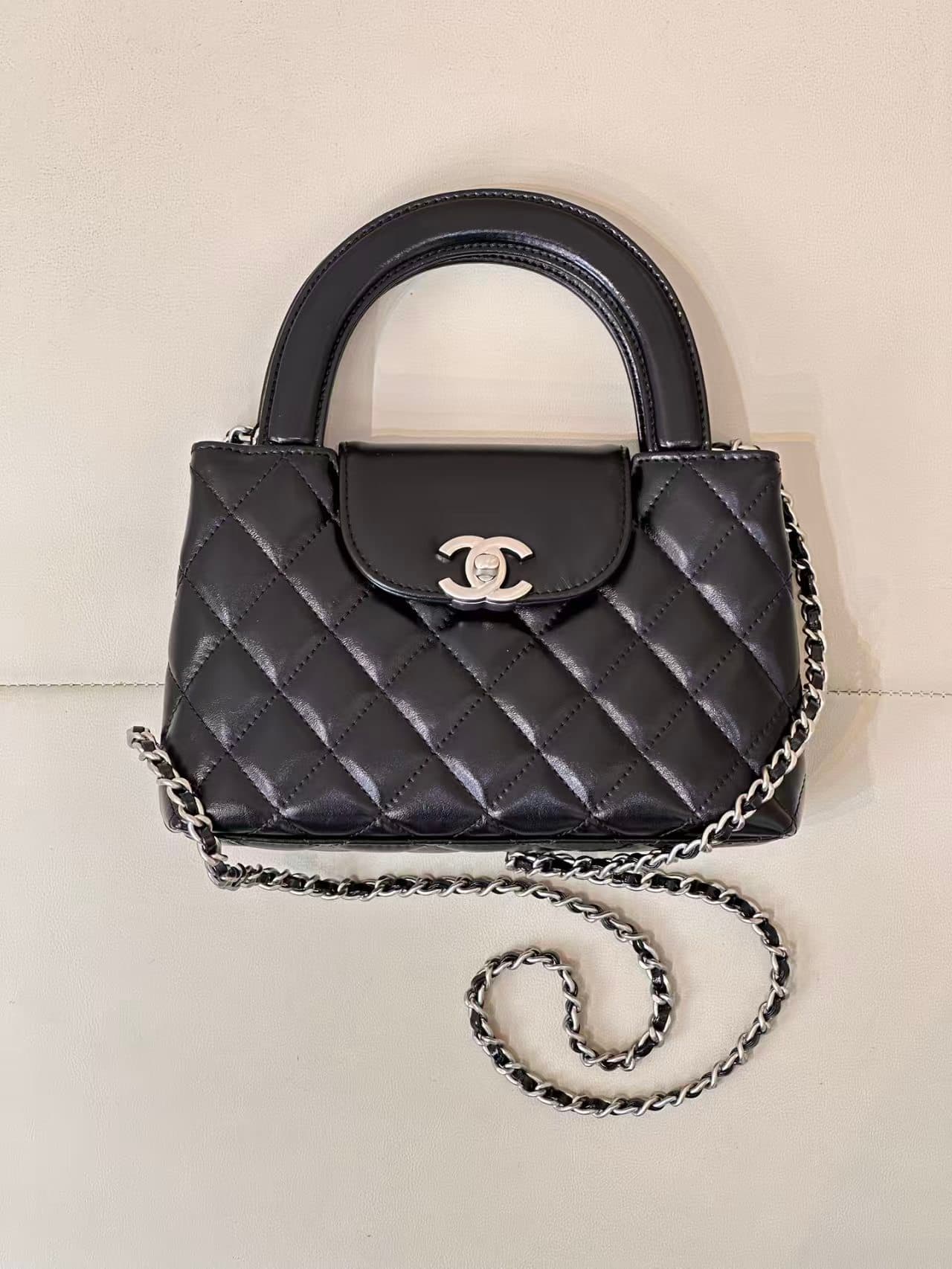 Chanel MINI SHOPPING BAG AS4416 Shiny Aged Calfskin & Silver-Tone Metal Black Top