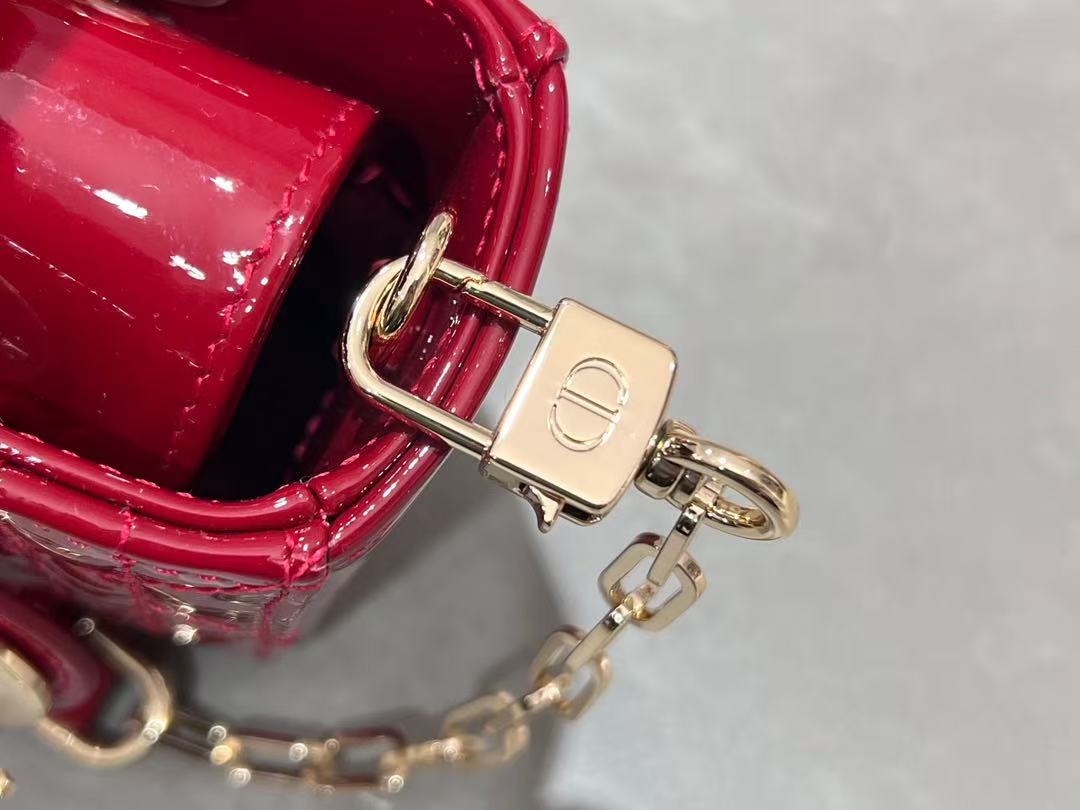 LADY D-JOY BAG MICRO Patent Cannage Calfskin Red High