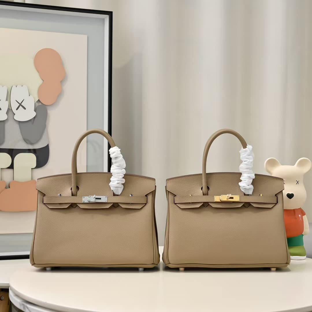 Hermes Birkin 25/30/35cm Bag Calfskin Silver/Gold Metal In Trench High