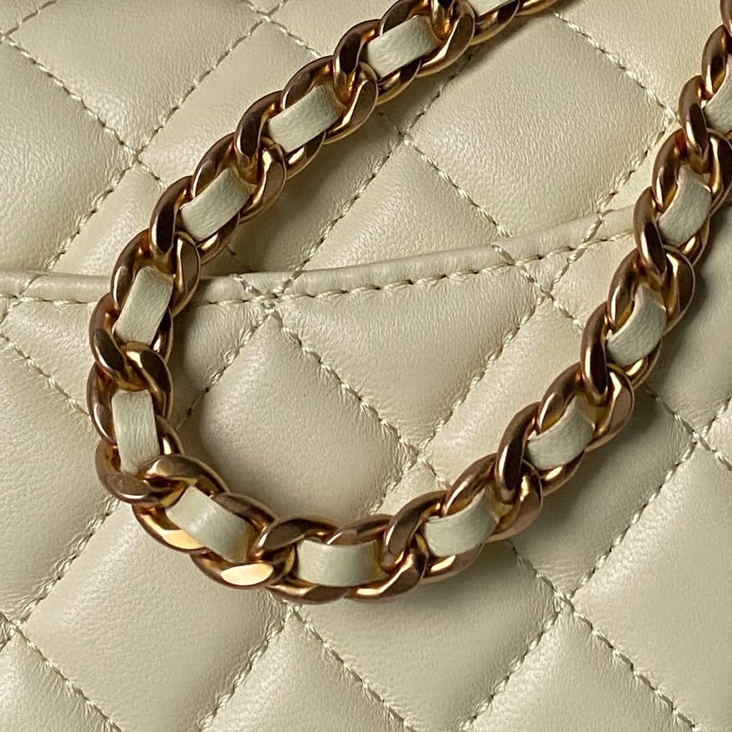 Chanel Mini Flap Bag with Top Handle Lambskin& Gold-tone Metal Light Yellow AS5814 A