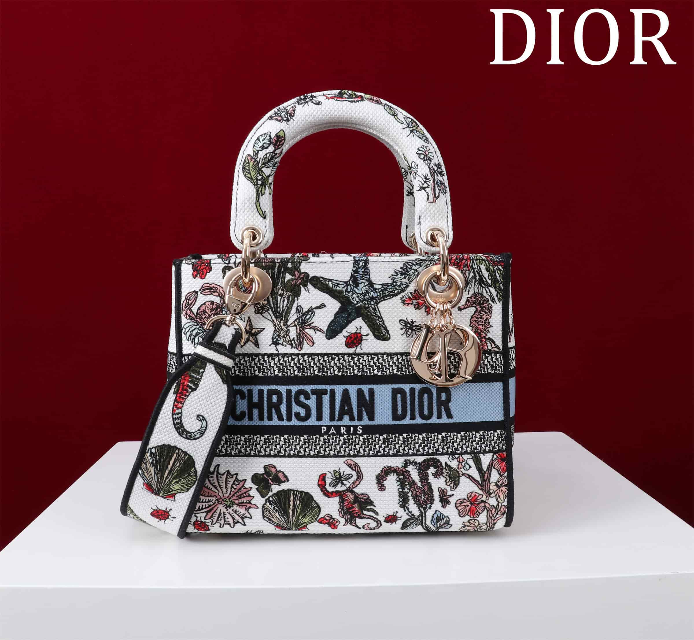 Medium Lady D-Lite Bag Embroidery with Multicolor Dior Cabinet de Curiosités Motif High