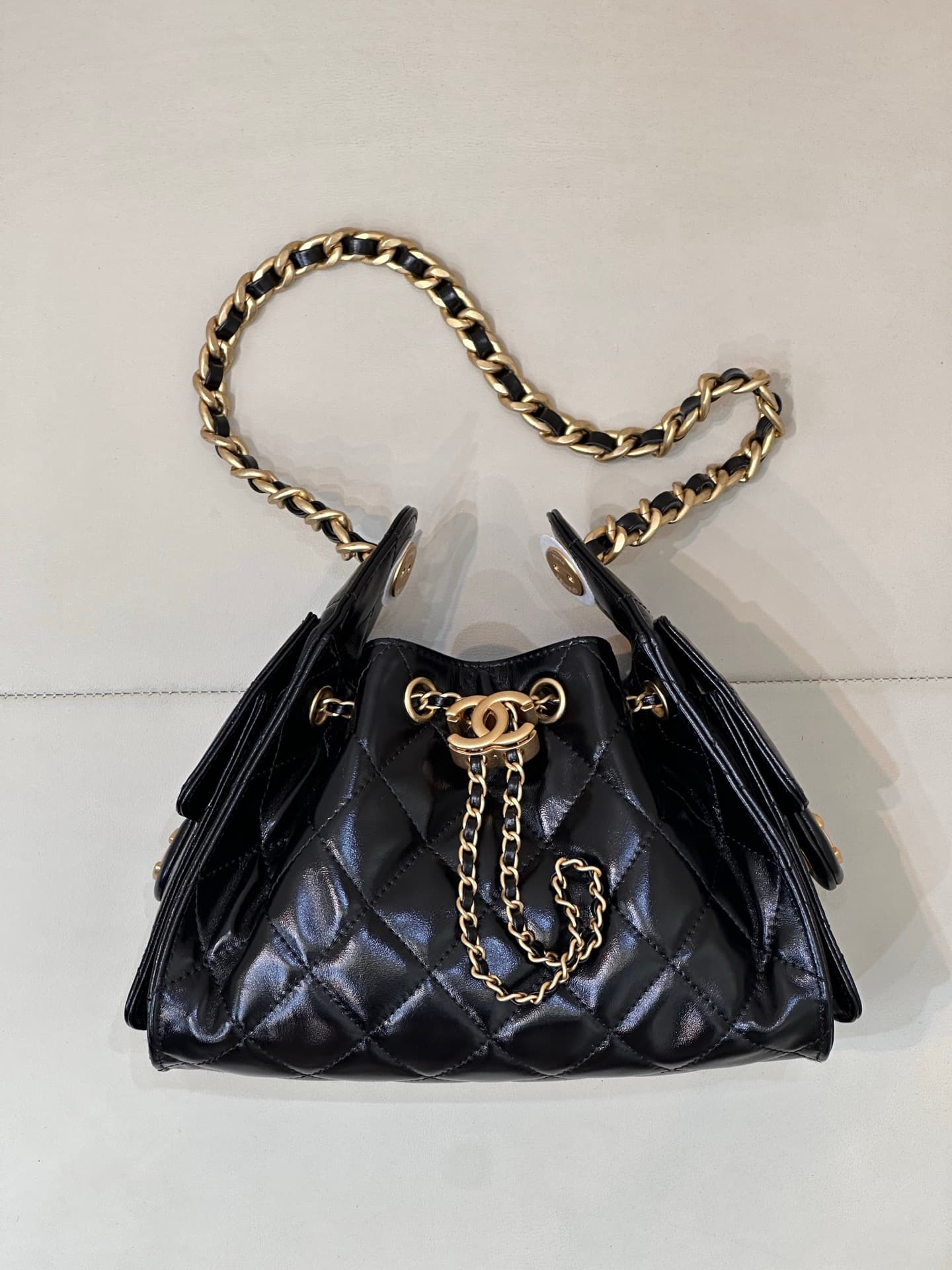CHANEL 25 Mini Handbag AS5631 Shiny Calfskin & Gold-tone Metal Black TOP