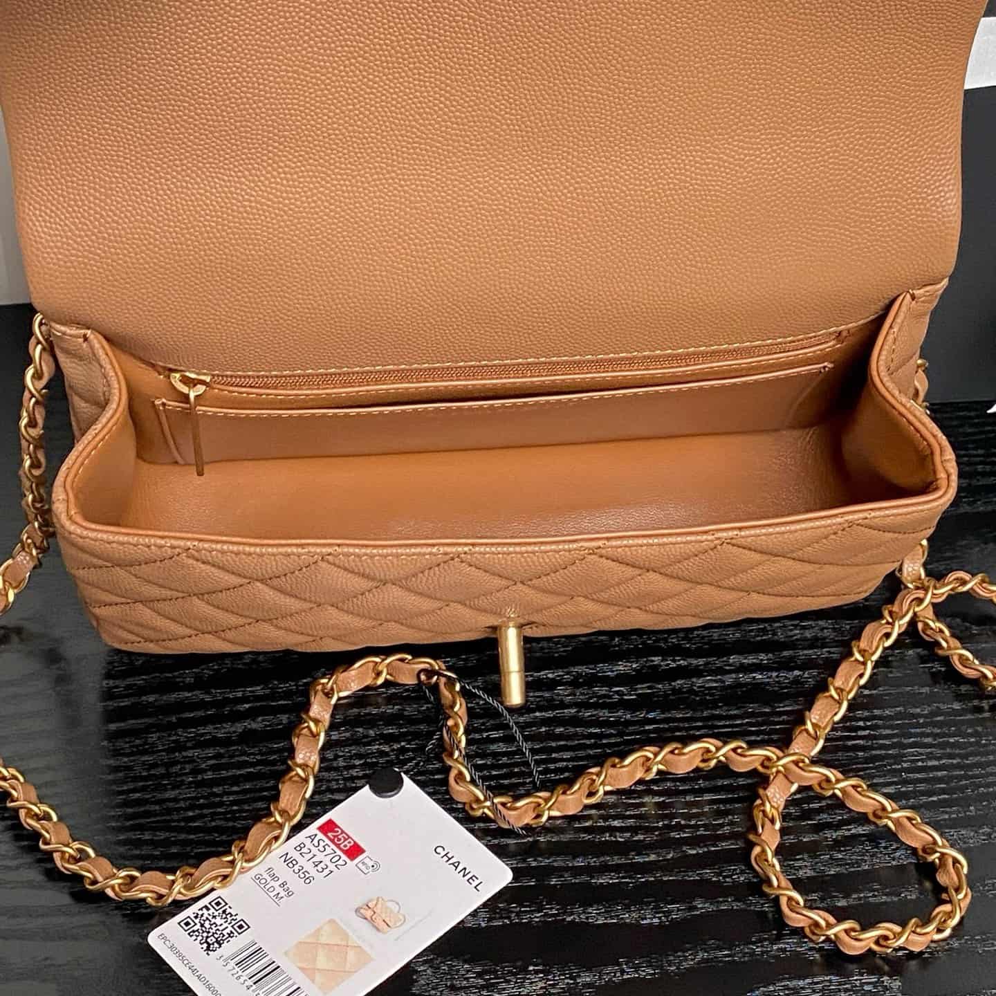 Chanel Small Flap Bag with Top Handle Grained Shiny Calfskin &  Gold-Tone Metal Brown AS5702 A