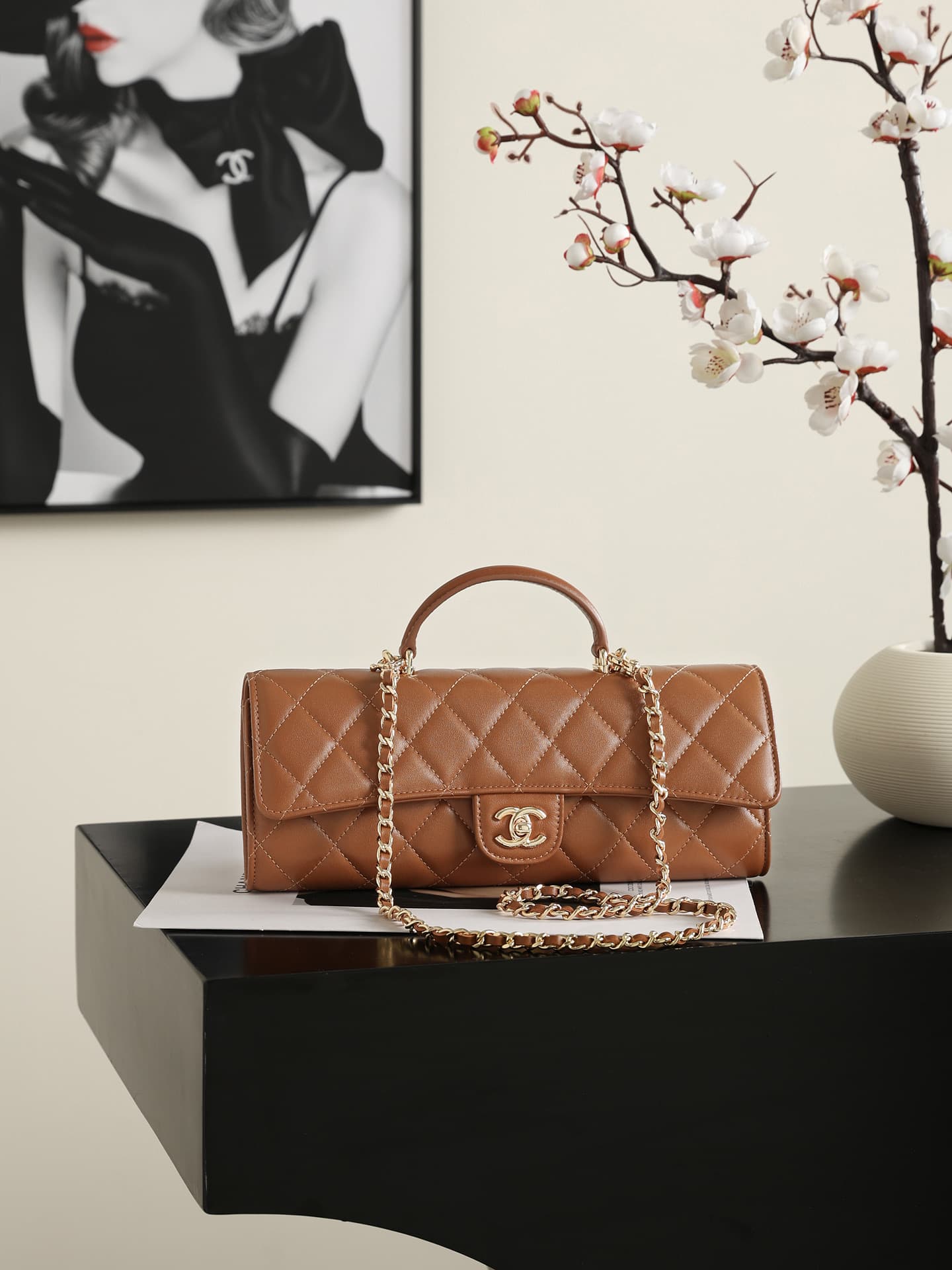 Chanel Clutch with chain Lambskin & Gold-Tone Metal Camel AP5280 A