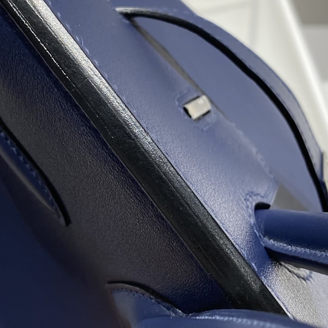 Hermes Shoulder Birkin 29 Swift leather Deep Bleu & Silver Metal WAX High