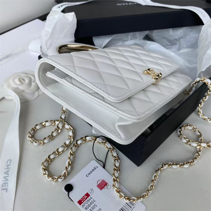 Chanel Wallet on Chain With Handle AP2844 Lambskin & Gold-Tone Metal White A
