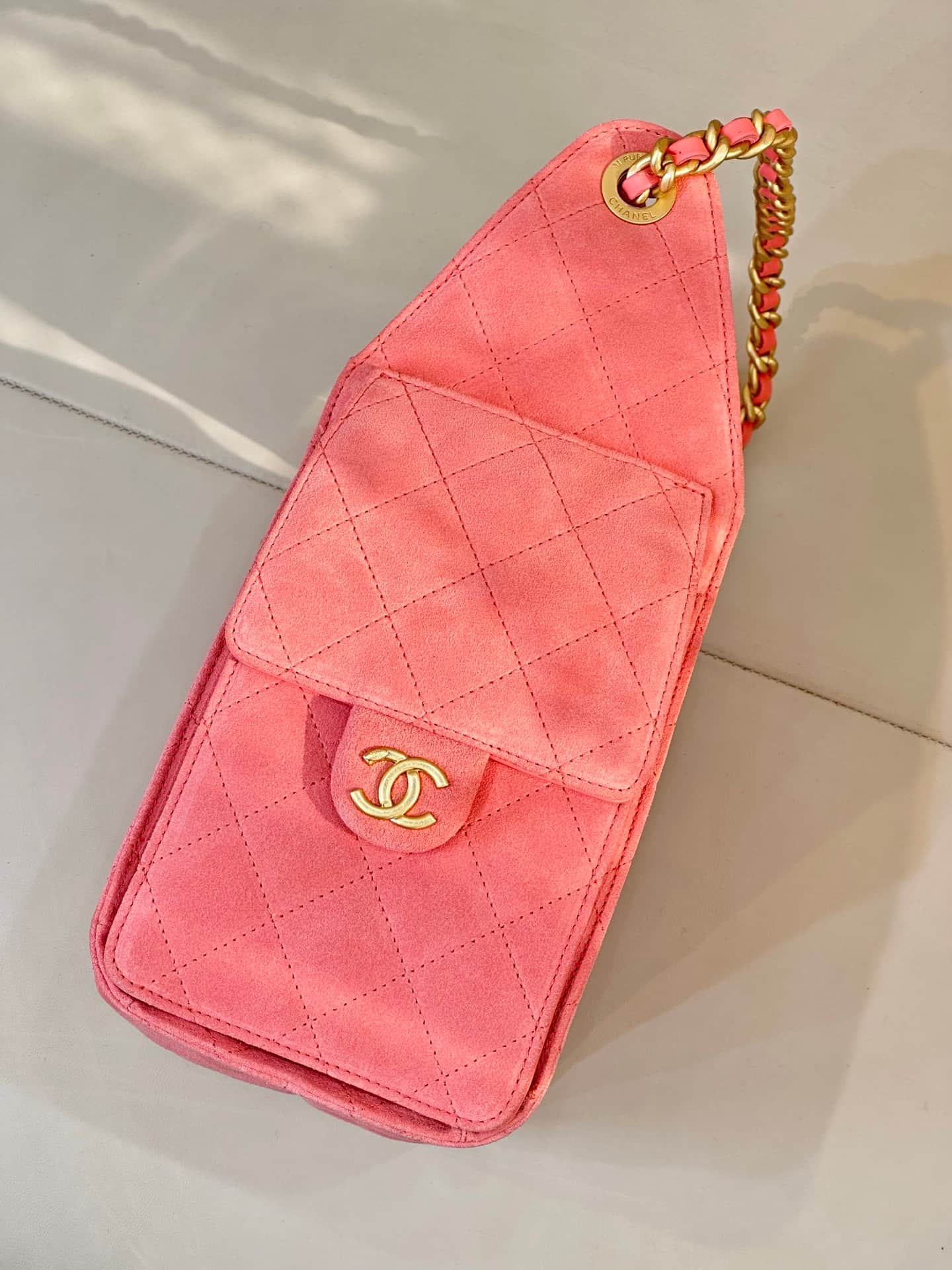 Chanel 25 Small Hobo handbag AS5293 Suede&Gold-tone Metal Peach TOP