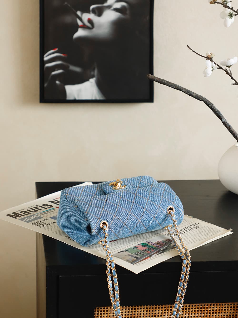 Chanel Maxi Flap bag Denim & Gold-Tone Metal Blue AS6627 A