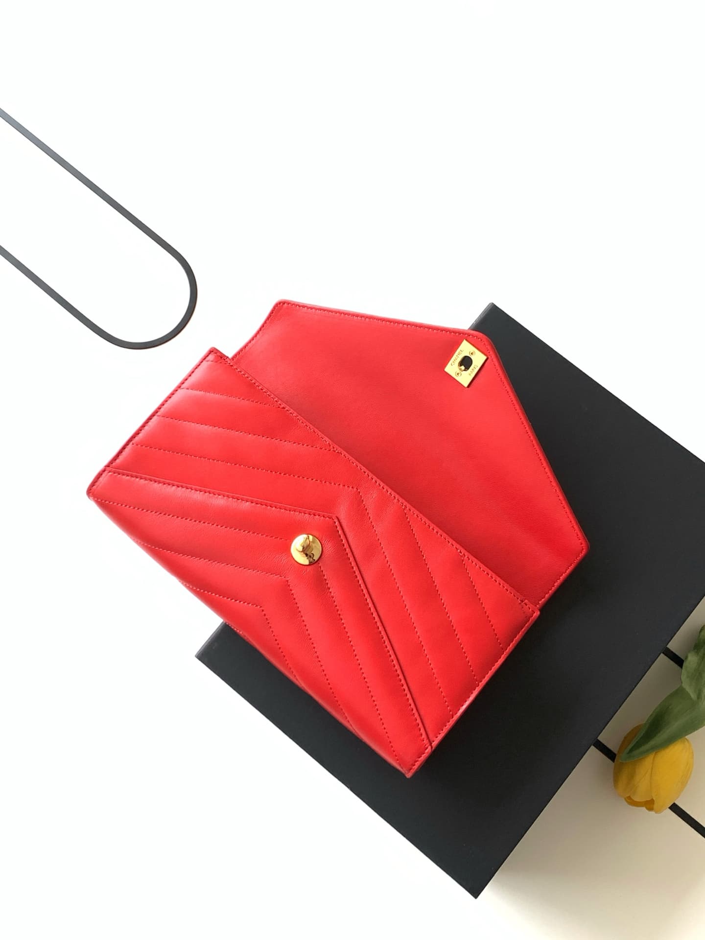 Chanel Flap Bag with Top Handle Chevron Calfskin & Gold-Tone Metal Red AS6044 A