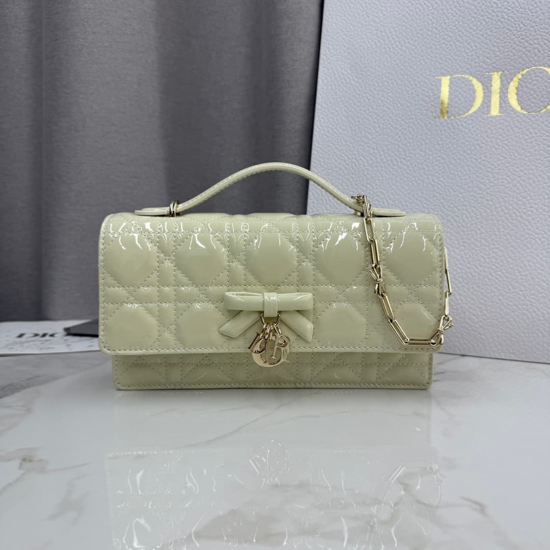 My Dior Mini Bag Cream Patent Cannage Lambskin With Leather Bow High